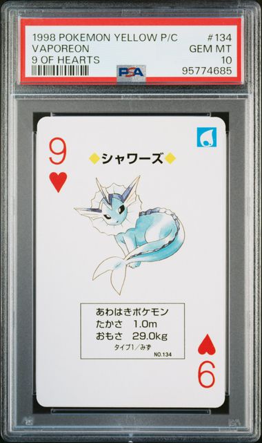 PSA 10 Vaporeon Nine Of Hearts Poker/Playing Cards #134